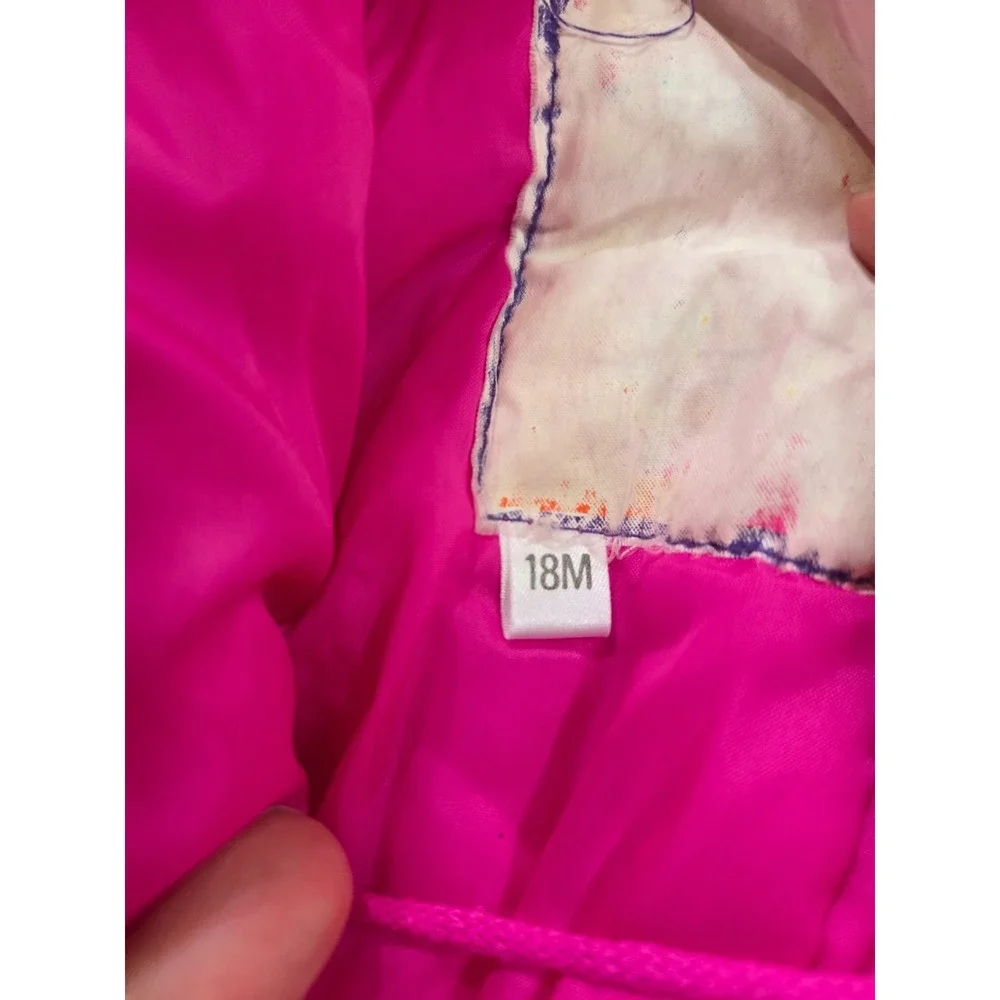 Vintage 80s 90s Snowsuit Baby Bunting Pink Insulated Hooded Lined + Mittens 18m